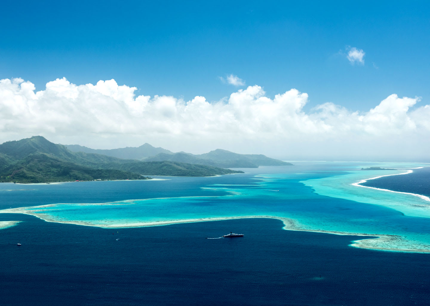 French Polynesia, view over islands and turquoise water